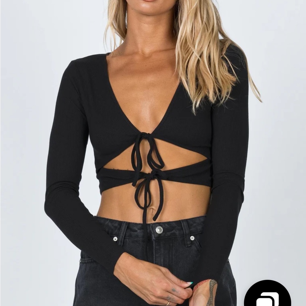 Black Long Sleeve Tie-Front Top